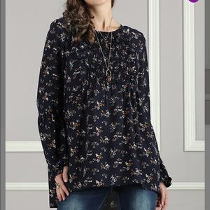 NWT Navy Floral Smock Bib Ruffle Tunic 3X